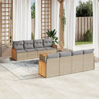 9-tlg. Garten-Sofagarnitur mit Kissen Beige Poly Rattan