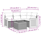5-tlg. Garten-Sofagarnitur mit Kissen Grau Poly Rattan