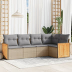 5-tlg. Garten-Sofagarnitur mit Kissen Beige Poly Rattan