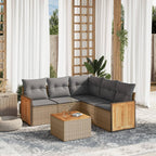 6-tlg. Garten-Sofagarnitur mit Kissen Beige Poly Rattan