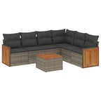 7-tlg. Garten-Sofagarnitur mit Kissen Grau Poly Rattan