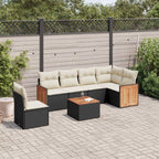 7-tlg. Garten-Sofagarnitur mit Kissen Schwarz Poly Rattan