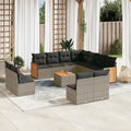 12-tlg. Garten-Sofagarnitur mit Kissen Grau Poly Rattan