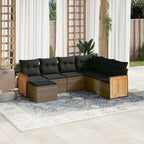 7-tlg. Garten-Sofagarnitur mit Kissen Grau Poly Rattan