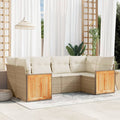 6-tlg. Garten-Sofagarnitur mit Kissen Beige Poly Rattan