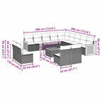 14-tlg. Garten-Sofagarnitur mit Kissen Schwarz Poly Rattan
