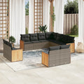 11-tlg. Garten-Sofagarnitur mit Kissen Grau Poly Rattan