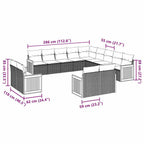 13-tlg. Garten-Sofagarnitur mit Kissen Schwarz Poly Rattan