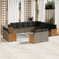 13-tlg. Garten-Sofagarnitur mit Kissen Grau Poly Rattan