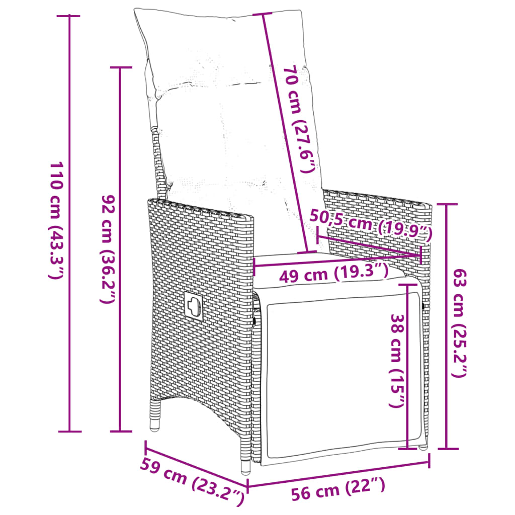 9-tlg. Garten-Essgruppe mit Kissen Grau Poly Rattan