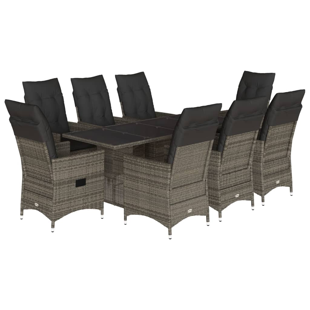 9-tlg. Garten-Essgruppe mit Kissen Grau Poly Rattan