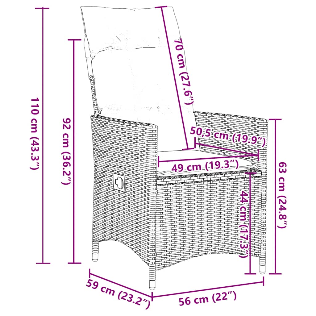 7-tlg. Garten-Essgruppe mit Kissen Braun Poly Rattan