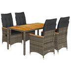 5-tlg. Garten-Essgruppe mit Kissen Grau Poly Rattan