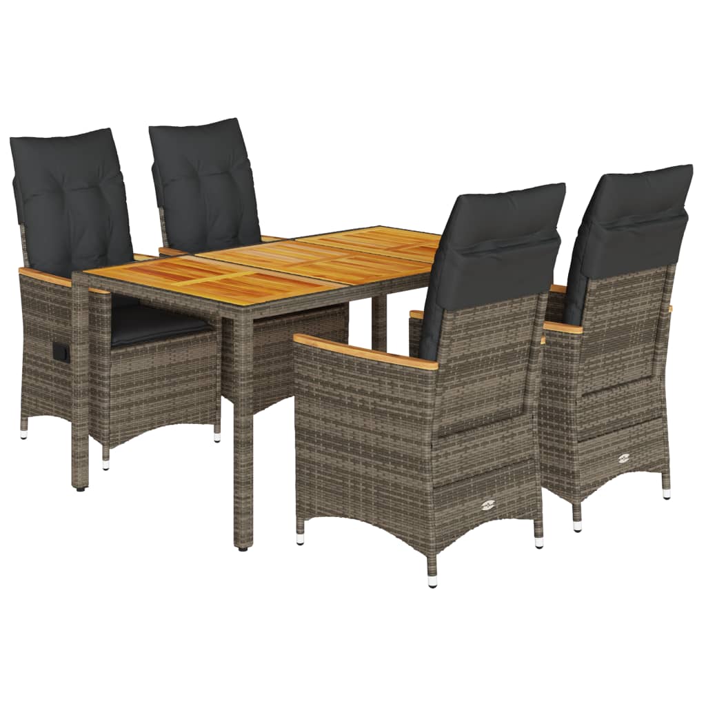 5-tlg. Garten-Essgruppe mit Kissen Grau Poly Rattan
