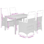 5-tlg. Garten-Essgruppe mit Kissen Grau Poly Rattan