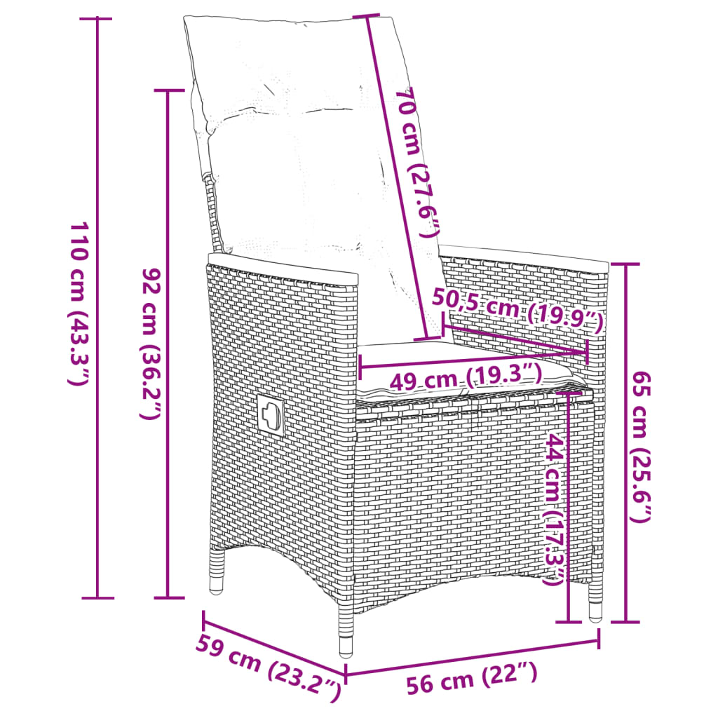 5-tlg. Garten-Essgruppe mit Kissen Grau Poly Rattan