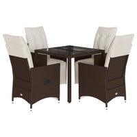 5-tlg. Garten-Bistro-Set mit Kissen Braun Poly Rattan