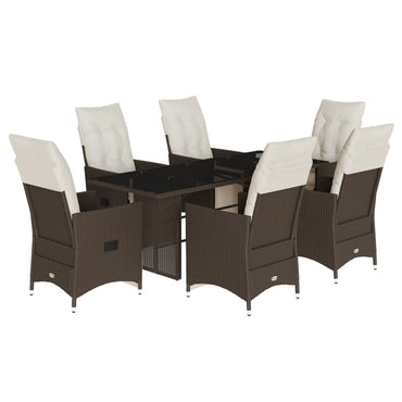 7-tlg. Garten-Bistro-Set mit Kissen Braun Poly Rattan