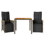 3-tlg. Garten-Bistro-Set mit Kissen Grau Poly Rattan