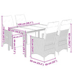 5-tlg. Garten-Bistro-Set mit Kissen Grau Poly Rattan