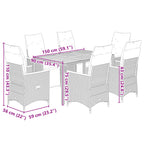 7-tlg. Garten-Bistro-Set mit Kissen Grau Poly Rattan