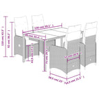 5-tlg. Garten-Bistro-Set mit Kissen Braun Poly Rattan