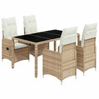 5-tlg. Garten-Bistro-Set mit Kissen Beige Poly Rattan