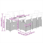 7-tlg. Garten-Bistro-Set mit Kissen Schwarz Poly Rattan