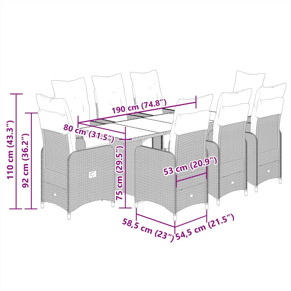 7-tlg. Garten-Bistro-Set mit Kissen Schwarz Poly Rattan