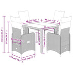 5-tlg. Garten-Bistro-Set mit Kissen Grau Poly Rattan