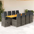 11-tlg. Garten-Bistro-Set mit Kissen Grau Poly Rattan
