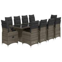 11-tlg. Garten-Bistro-Set mit Kissen Grau Poly Rattan