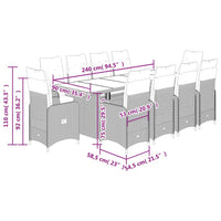 11-tlg. Garten-Bistro-Set mit Kissen Grau Poly Rattan