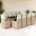 11-tlg. Garten-Bistro-Set mit Kissen Beige Poly Rattan
