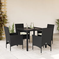 5-tlg. Garten-Essgruppe mit Kissen Schwarz Poly Rattan und Glas