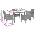 5-tlg. Garten-Essgruppe mit Kissen Schwarz Poly Rattan und Glas