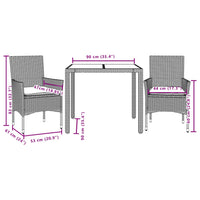 3-tlg. Garten-Essgruppe mit Kissen Schwarz Poly Rattan Glas