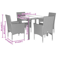 5-tlg. Garten-Essgruppe mit Kissen Schwarz Poly Rattan und Glas