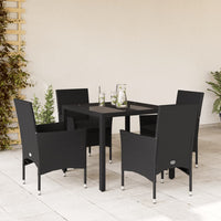 5-tlg. Garten-Essgruppe mit Kissen Schwarz Poly Rattan und Glas