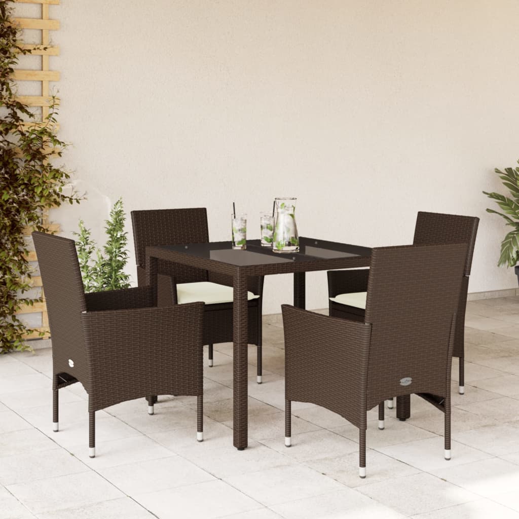 5-tlg. Garten-Essgruppe mit Kissen Braun Poly Rattan Glas