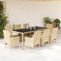 9-tlg. Garten-Essgruppe mit Kissen Beige Poly Rattan Glas