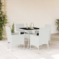 5-tlg. Garten-Essgruppe mit Kissen Weiß Poly Rattan und Glas