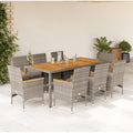 9-tlg. Garten-Essgruppe mit Kissen Grau Poly Rattan Akazie