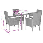5-tlg. Garten-Essgruppe mit Kissen Schwarz Poly Rattan und Glas