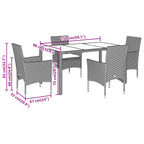 5-tlg. Garten-Essgruppe mit Kissen Schwarz Poly Rattan Akazie