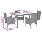 5-tlg. Garten-Essgruppe mit Kissen Schwarz Poly Rattan Akazie