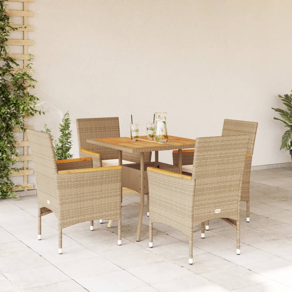5-tlg. Garten-Essgruppe mit Kissen Beige Poly Rattan Akazie