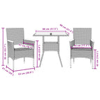 3-tlg. Garten-Essgruppe mit Kissen Schwarz Poly Rattan Glas