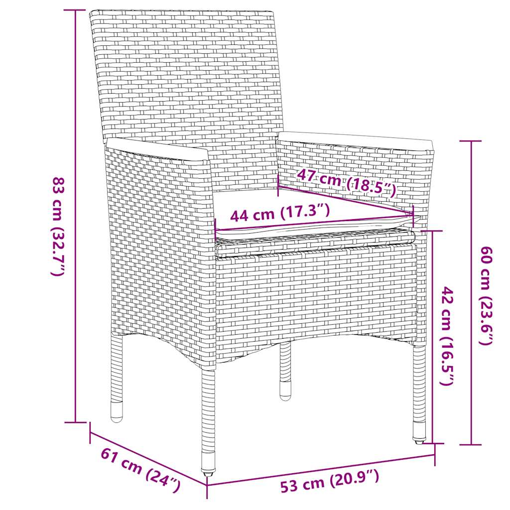 5-tlg. Garten-Essgruppe mit Kissen Grau Poly Rattan Akazie