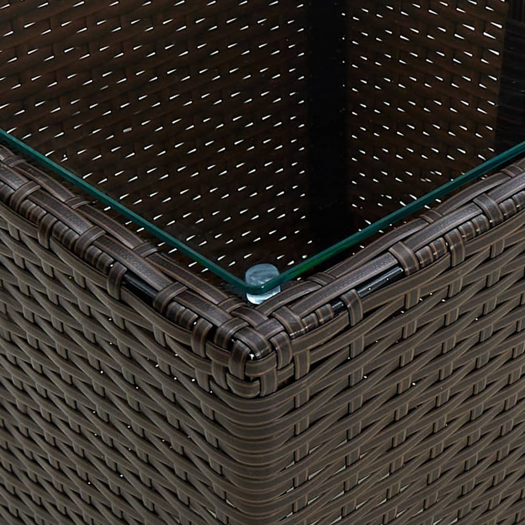 3-tlg. Bistro-Set mit Kissen Braun Poly Rattan und Glas
